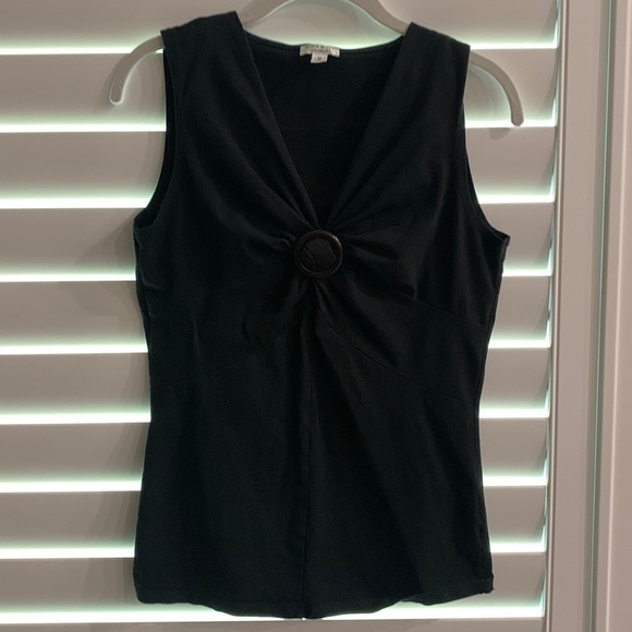 Vtg Black Sleeveless Fitted Top with Flattering Button Rouching Detail Nine West - Picture 3 of 6